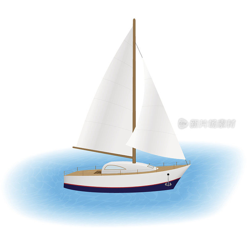 Sailing yacht with white sails in a sea. Luxury pleasure boat. Sailboat traveling around world with wind.